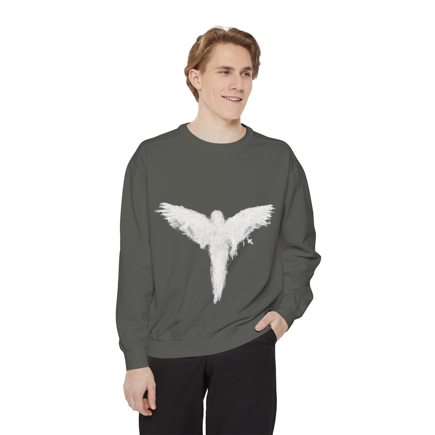Ghostly Angel Graphic Sweatshirt — Dark Ink Back Print
