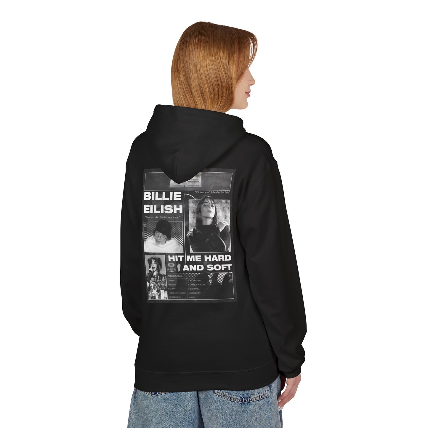 Graphic Hoodie — Retro Black & White Photo Collage "Hit Me Hard and Soft"