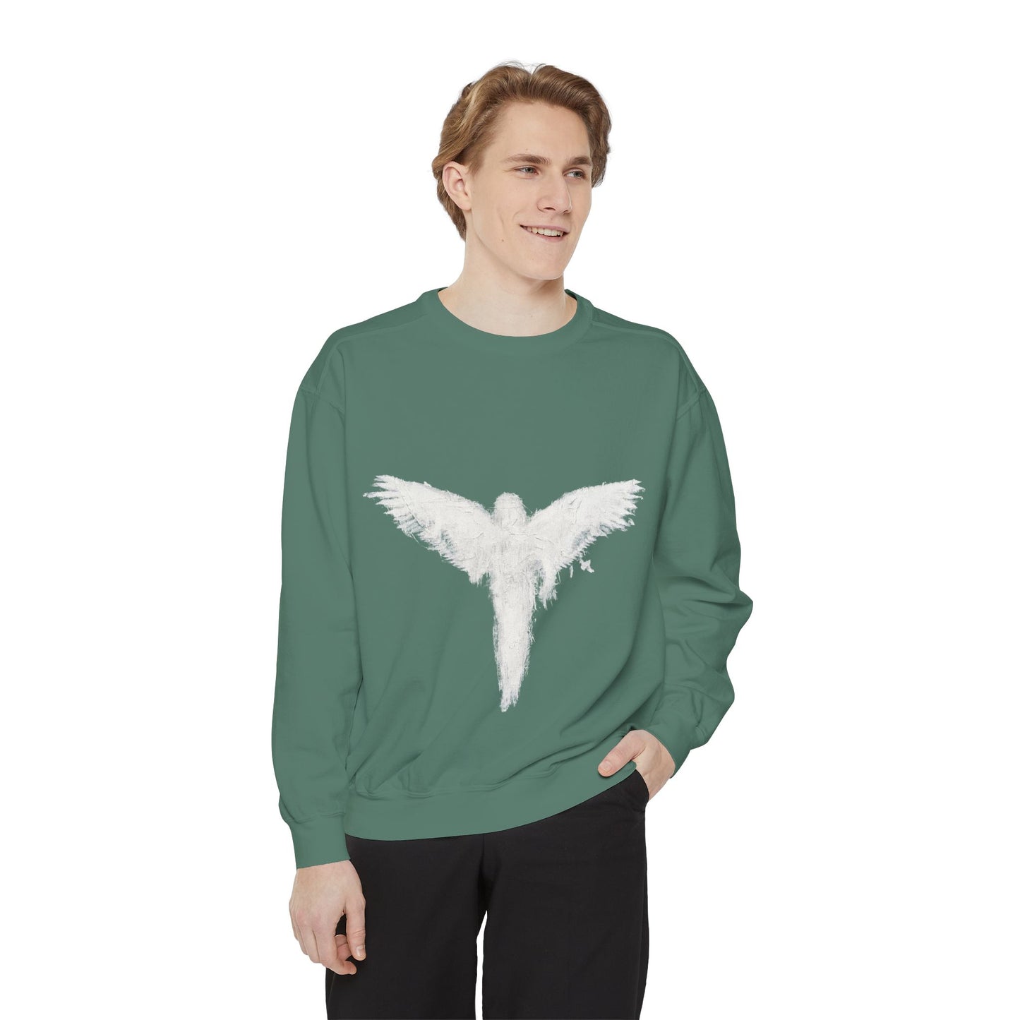 Ghostly Angel Graphic Sweatshirt — Dark Ink Back Print