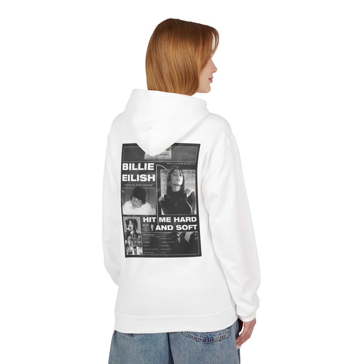 Graphic Hoodie — Retro Black & White Photo Collage "Hit Me Hard and Soft"