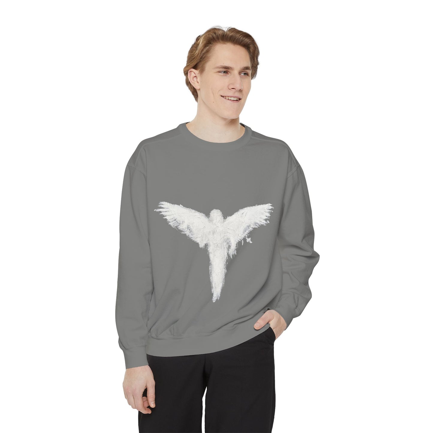 Ghostly Angel Graphic Sweatshirt — Dark Ink Back Print